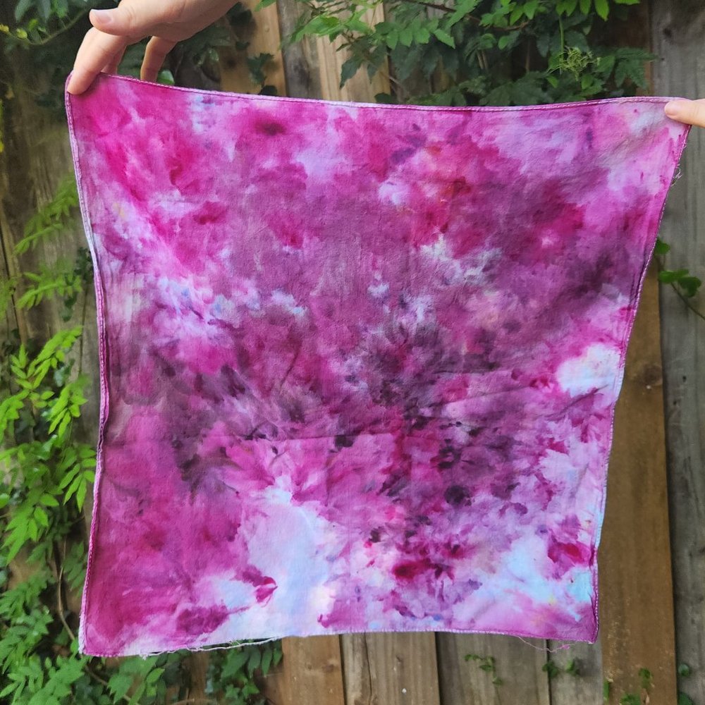 hand-tie-dyed handkerchief -- fuscia, pink, purple